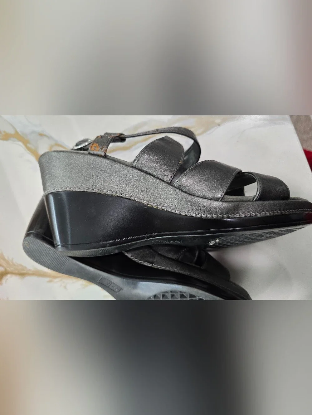 Women's Black Wedge Sandals with Strappy Design
